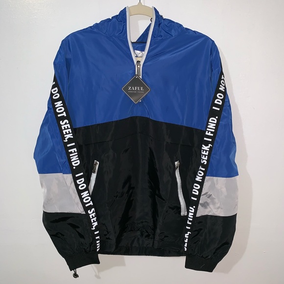 Zaful Jackets Coats Contrast Half Zip Graphic Striped Hoodie Poshmark